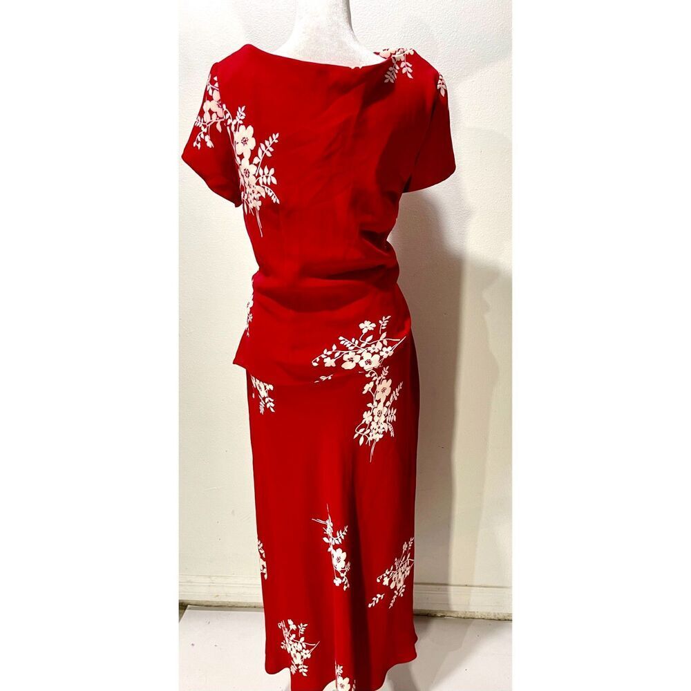 SL Fashions vintage maxi dress floral novelty print romanti red festive women 14